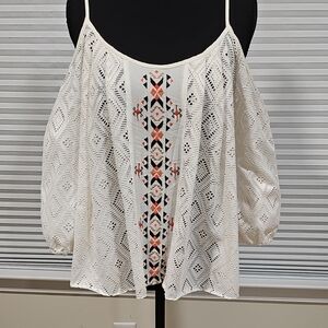 Miss Me Red and White Graphic 3/4 Sleeve Blouse